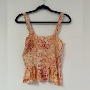 NWOT Patrons of Peace Smocked Floral Print Top - Peach Multicolor Size L‎